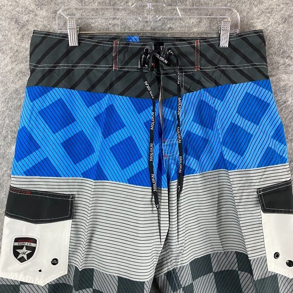 Molokai Board Shorts Size 36 Men's 100% Polyester Adults Blue Striped 2 - Picture 2 of 7